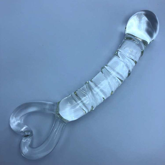 Crystal Heart Ribbed Glass Dildo 8 Inch