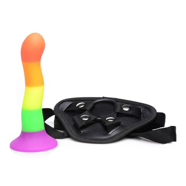 Curved Rainbow Dildo with Black Strap