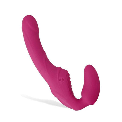 Eve's Pink Vibrating Strapless Strap-On Side View