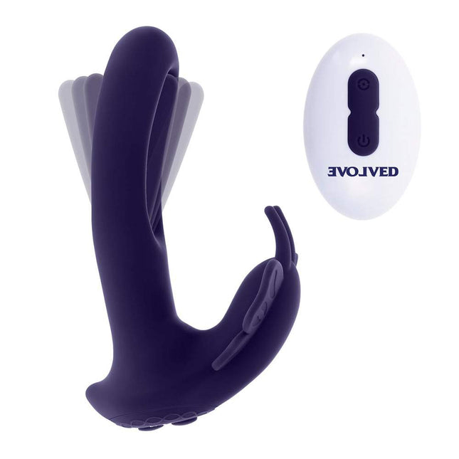 Evolved LORD OF THE WINGS Purple Butterfly Vibrator with Remote Control in White Background