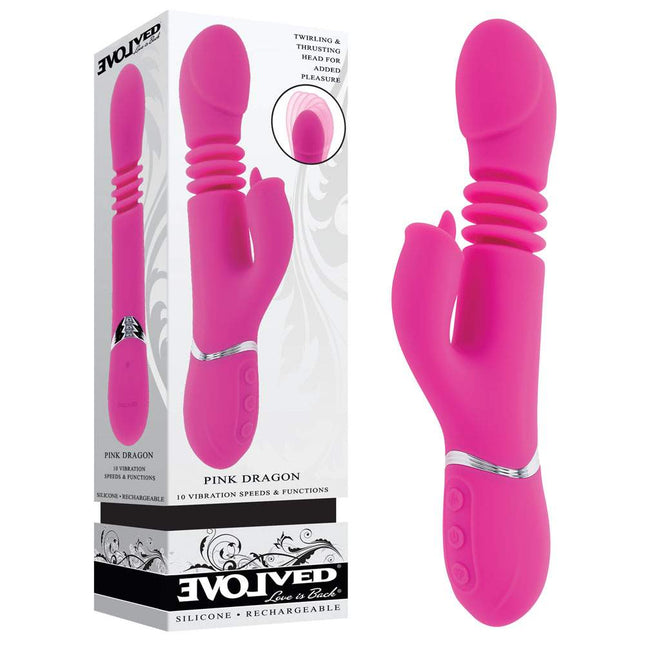 Evolved PINK DRAGON Thrusting Rabbit Vibrator with Case