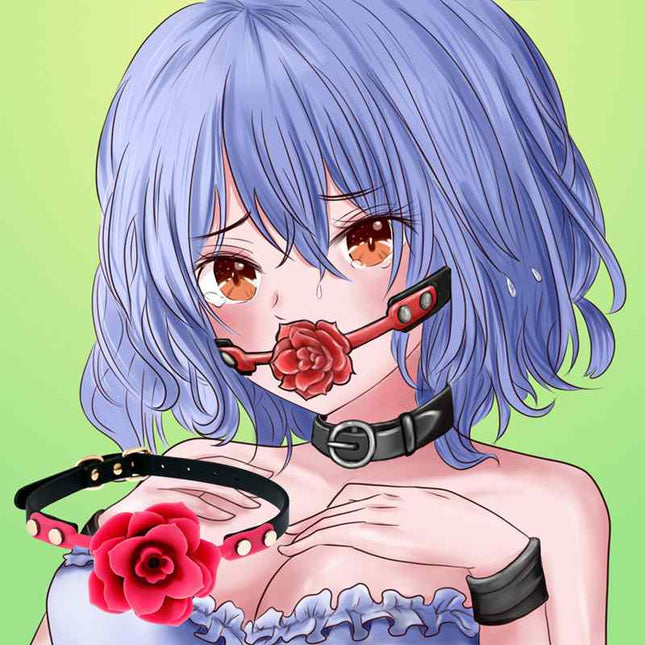 Female Bondage Flower Gag on a Anime Women with Blue Hair