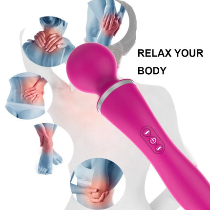 Female up front shot of Neck and Back with Wand Massager Sex Toy