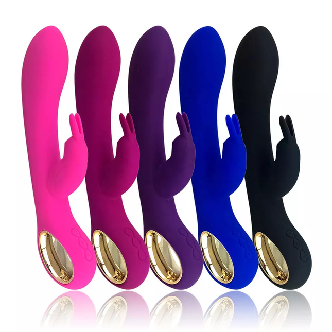 Five Rabbit Vibrators side by side with Gold Plating in Various Colours