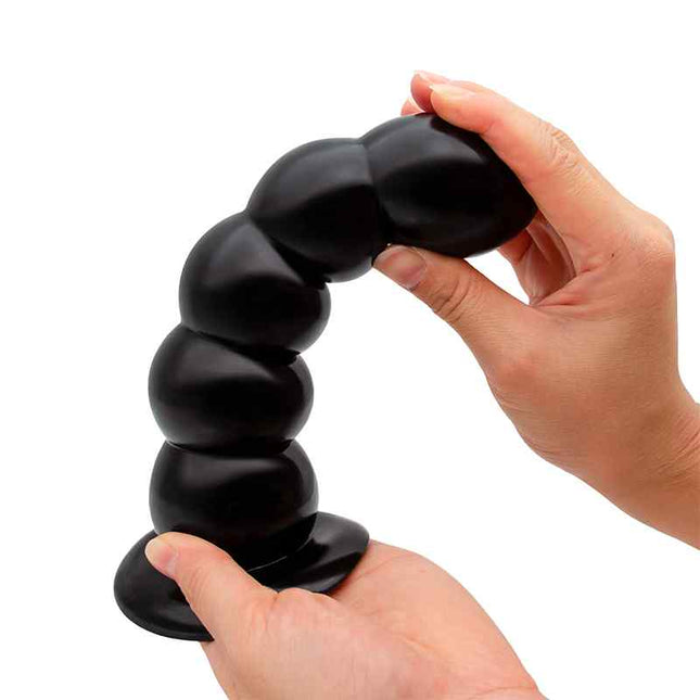 Flexible Black Beaded Anal Dildo with Suction Cup Base 8 Inch