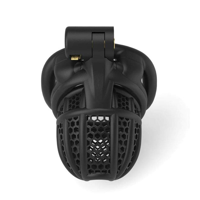 Front View of Black Chastity Cage with Mesh Breathable Air