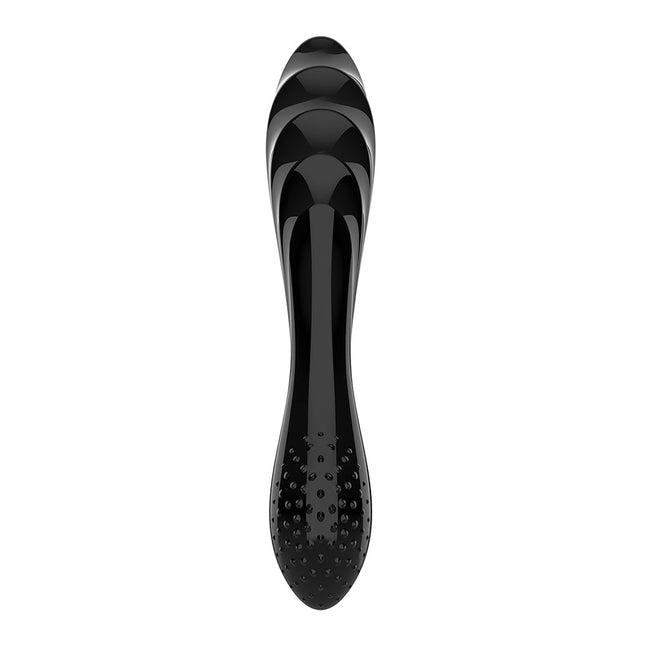 Front View of Black Satisfyer Dazzling Crystal Glass Double Ended Dildo