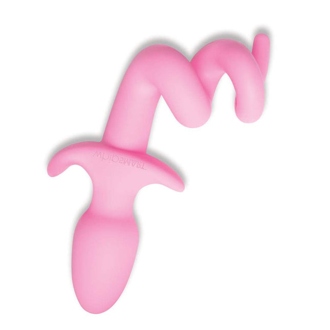 Furry Tales 3.5 Inch Silicone Piggy Tail Pink Butt Plug Front View