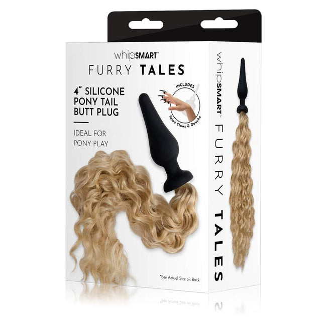 Furry Tales 4 Inch Black Butt Plug with Blonde Pony Tail Case