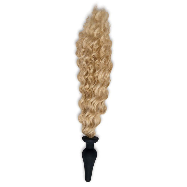 Furry Tales 4 Inch Black Butt Plug with Blonde Pony Tail Straight View