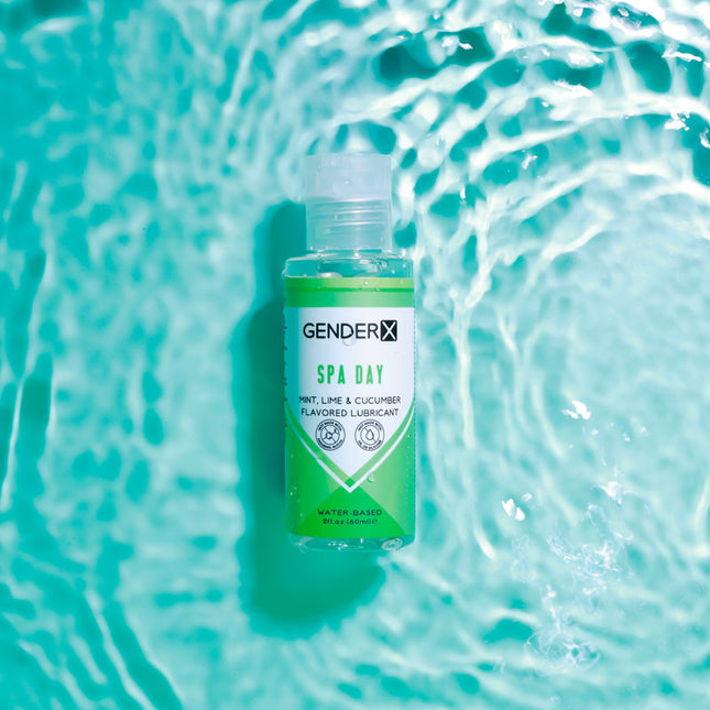 Gender X SPA DAY Flavoured Lube - 60 ml bottle Mint, Lime & Cucumber Flavoured Water Based Lubricant Top Front View