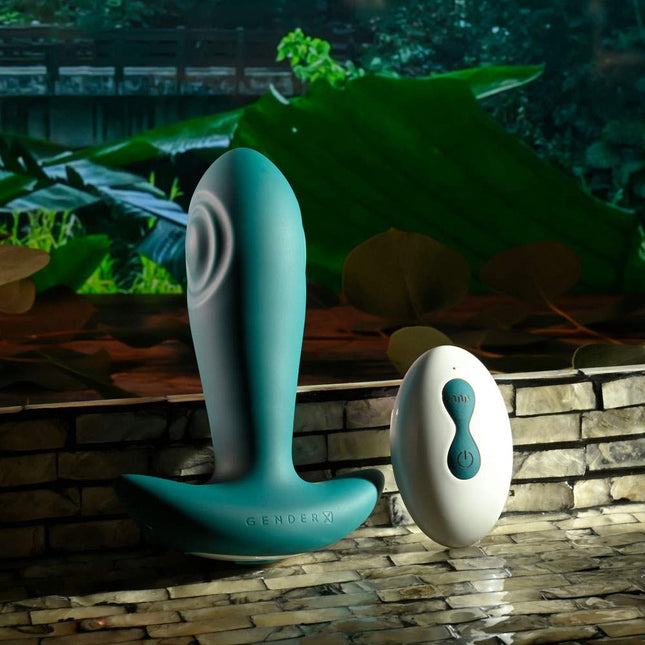 Gender X TUNNEL TAPPER Green Butt Plug with White Remote Control Side View