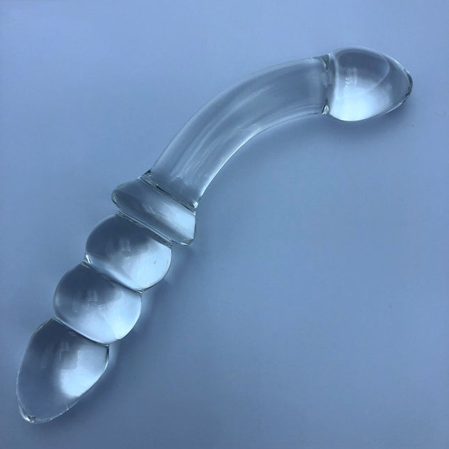 Glass Double Ended Beaded G Spot Dildo at 45 Degree Angle