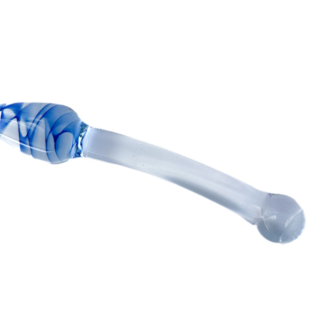 Glass Double Ended Dildo 6 Inch with Blue Head and White Background