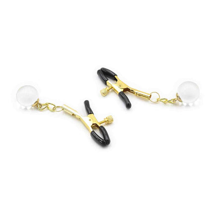 Gold Chain Nipple Clamps with Pearls