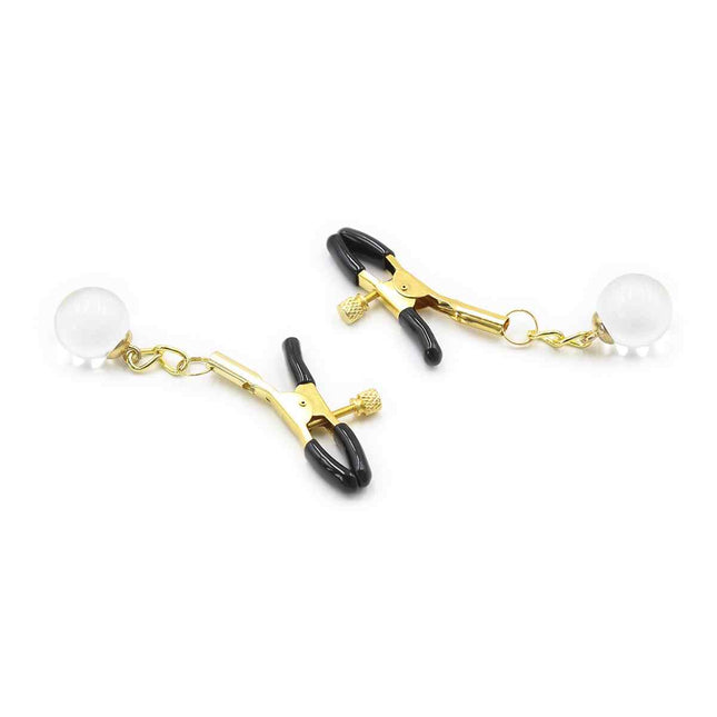 Gold Chain Nipple Clamps with Pearls