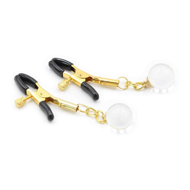 Gold Chain Nipple Clamps with Pearls