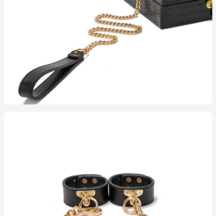 Gold Genuine Ankle Restraints and Bondage Choker with Gold Chain