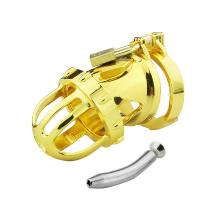 Golden Plated Chastity Cage with removable screw