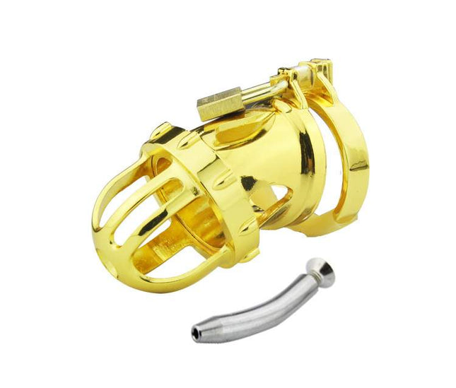 Golden Plated Chastity Cage with removable screw