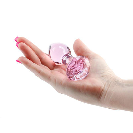 Hand Holding Crystal Gem Pink Glass Butt Plug