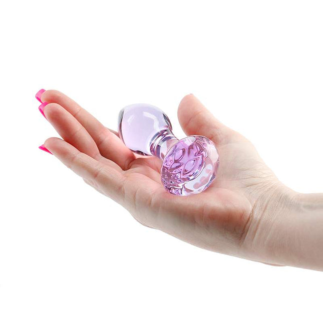 Hand Holding Crystal Gem Purple Glass Butt Plug