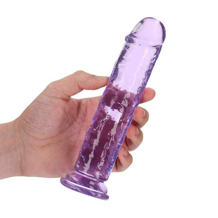 Hand Holding Purple REALROCK 8 Inch Suction Cup Dildo