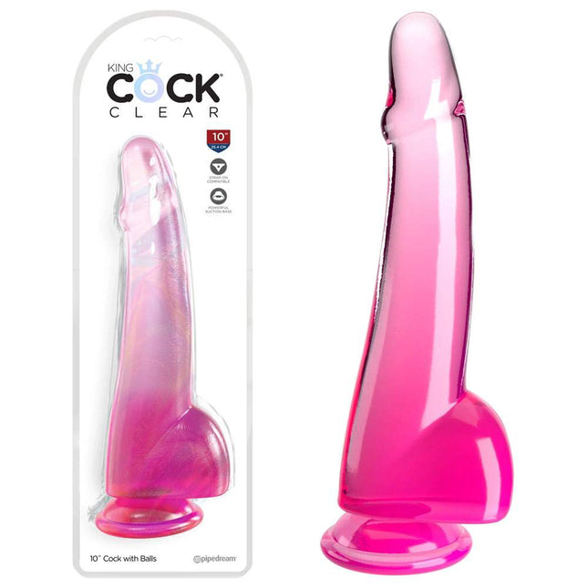 King Cock 10 Inch Dildo with Balls - Pink with Case