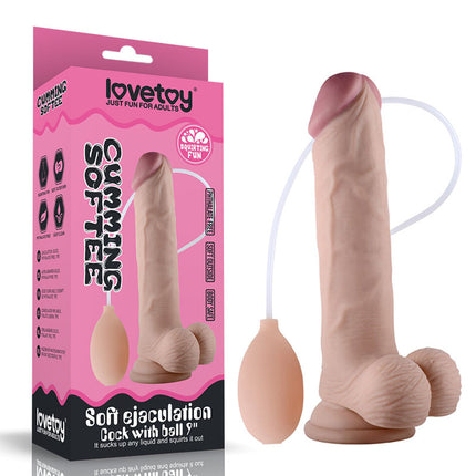 Cumming Softee Soft Ejaculation 9'' Dildo with Balls - Flesh with Box