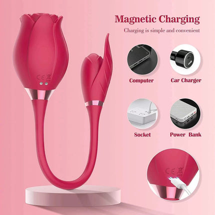 Licking and Sucking Rose Toy with Magnetic Charging Diagram