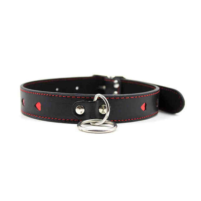 Black Leather Choker Set with Red Lovehearts