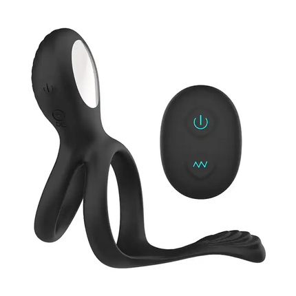 Luxury Black Double Cock Ring with Prostate Massager