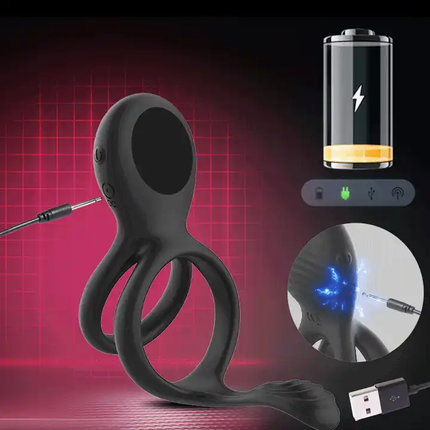 Luxury Black Double Cock Ring with Prostate Massager Charging Description and USB Rechargeable