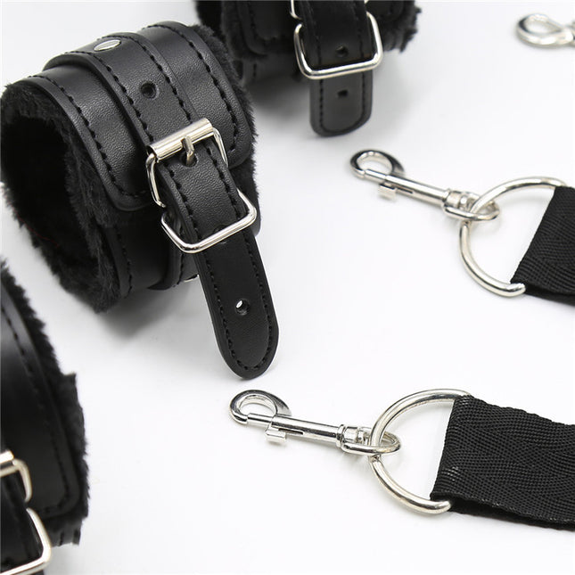 Luxury Bondage Leather Restraints with Silver Clips and Black Straps