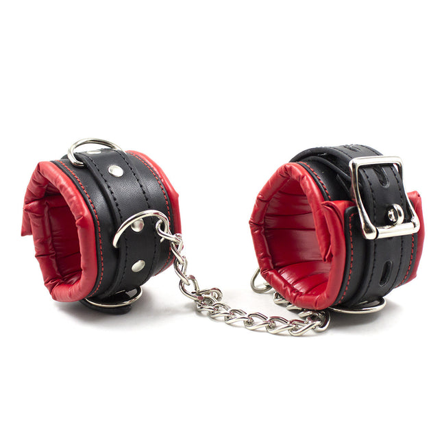 Luxury Bondage Red Black Leather Handcuffs