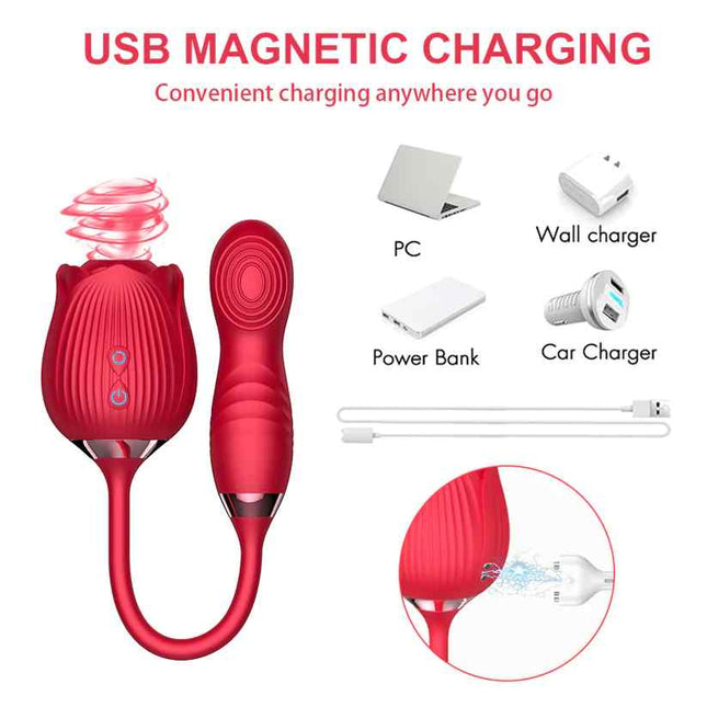 Magnetic Charging G Spot Flapping & Clit Sucking Rose Vibrator