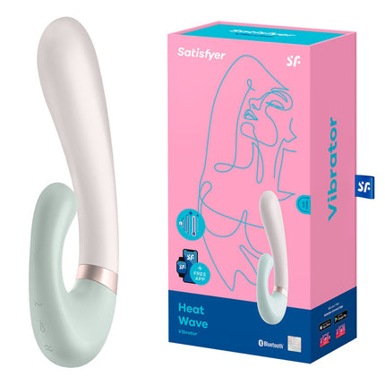 Mint Satisfyer Heat Wave App Controlled Rabbit Vibrator with Box Side by side