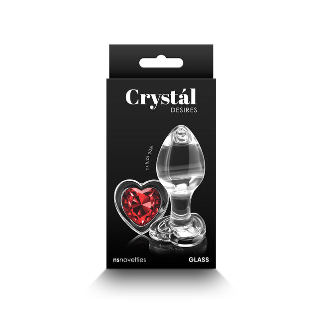 Crystal Desires Clear Medium Butt Plug with Red Heart Gem