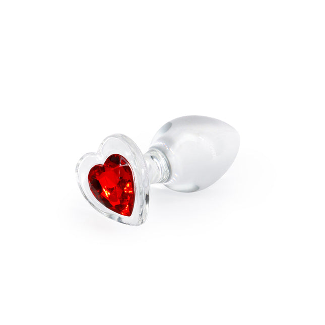 Crystal Desires Clear Medium Butt Plug with Red Heart Gem