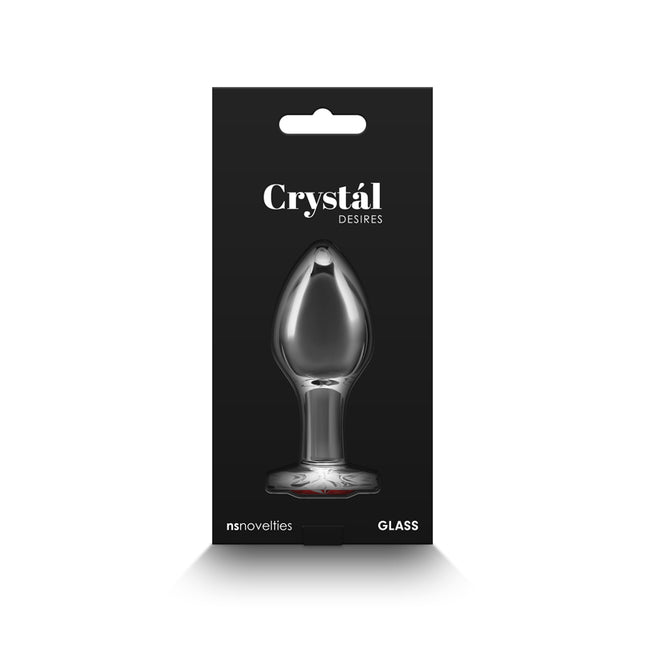 Crystal Desires Clear Medium Butt Plug with Red Heart Gem