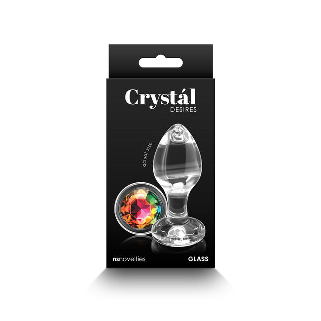 Crystal Desires Clear Medium Butt Plug with Rainbow Gem