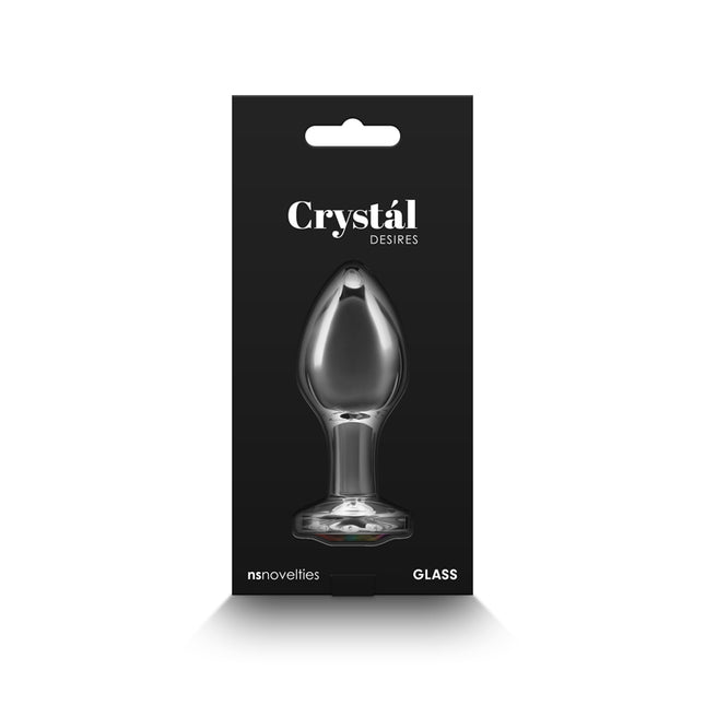 Crystal Desires Clear Medium Butt Plug with Rainbow Gem