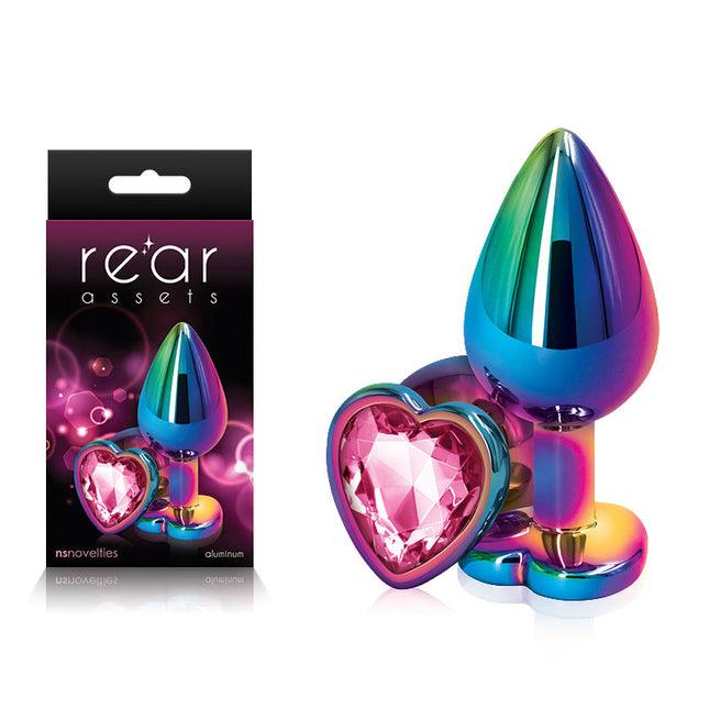 Rear Assets Multi Coloured Heart Butt Plug Pink Gem - Medium