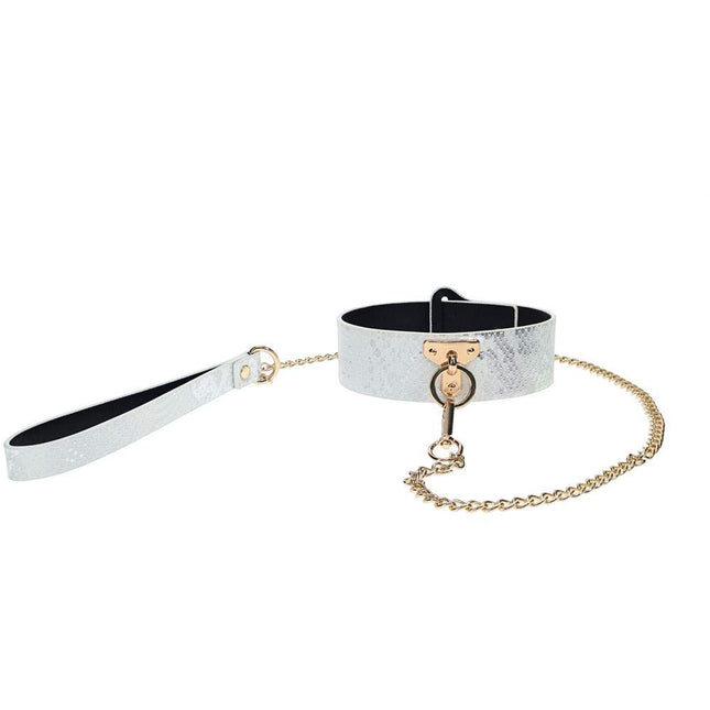 OUCH! Florence Collection - Collar with Leash White with Gold Chain