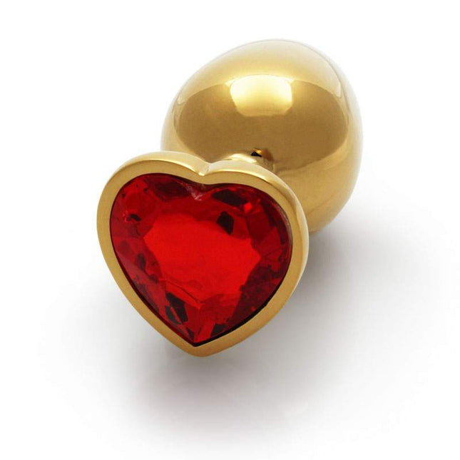 OUCH! Heart Gem Gold Butt Plug - Large Front View