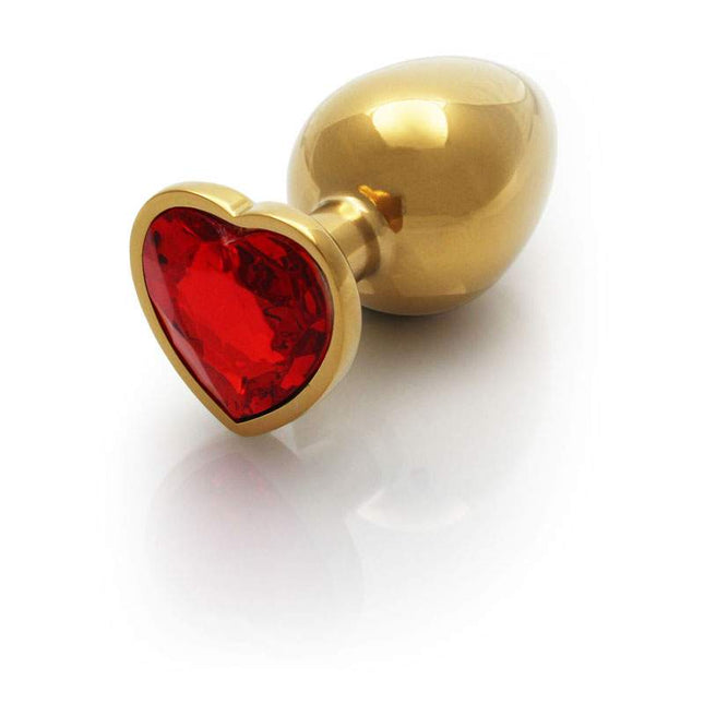 OUCH! Heart Gem Gold Butt Plug - Large Side Angle View