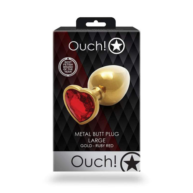 OUCH! Heart Gem Gold Metal Butt Plug - Large Box