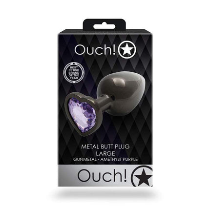 OUCH! Heart Gem Gunmetal Butt Plug - Large Box