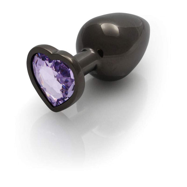 OUCH! Heart Gem Gunmetal Butt Plug - Large Side Angle View