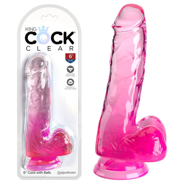 King Cock 6 Inch Dildo with Balls - Pink with Case